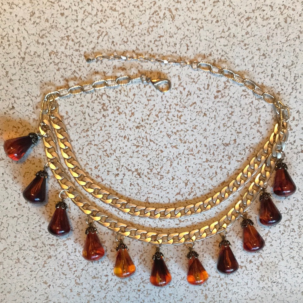 Adjustable J Crew Banana Republic Matte Gold Chain Amber Necklace